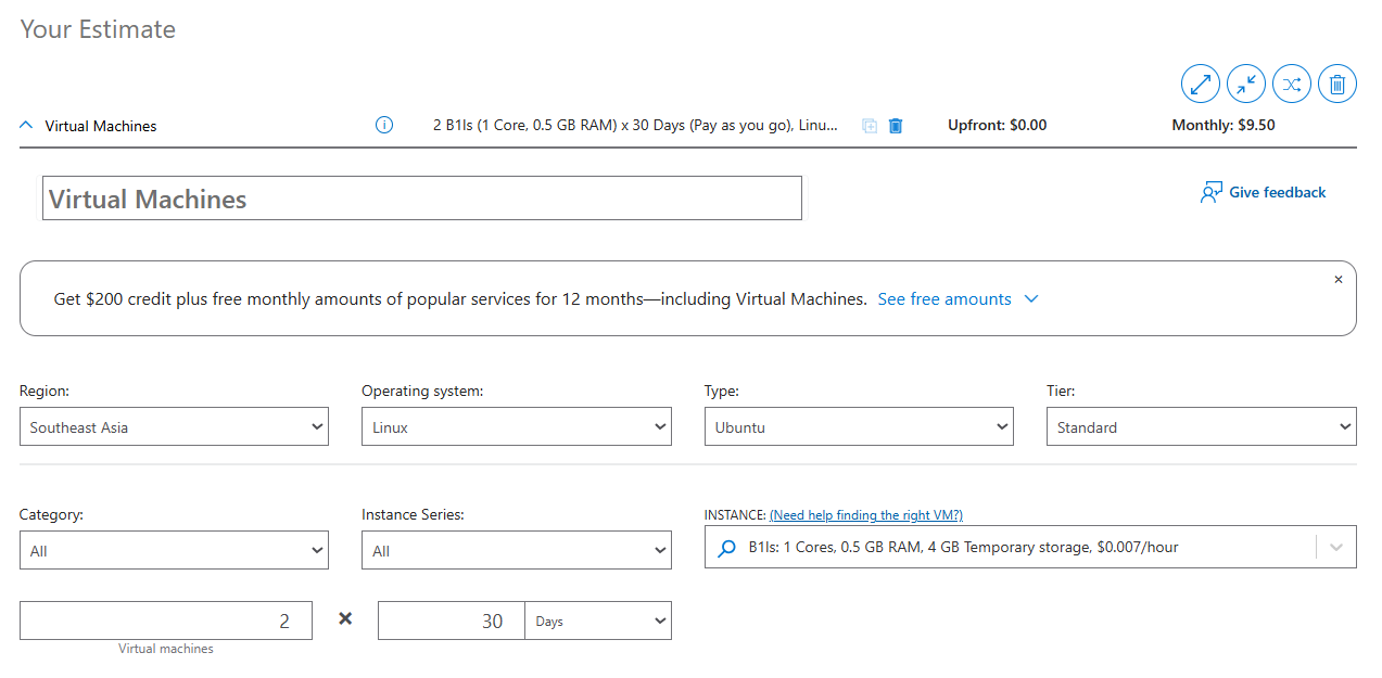 Azure Cloud 512MB VPS Cost - Part 1